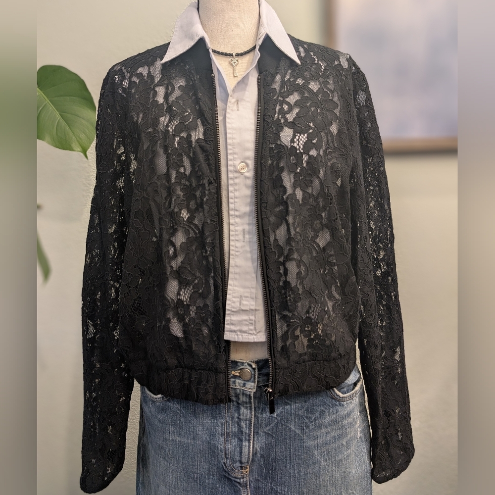 Laundry By Shelli Segal Black Lace Bomber Jacket.NWOT!!